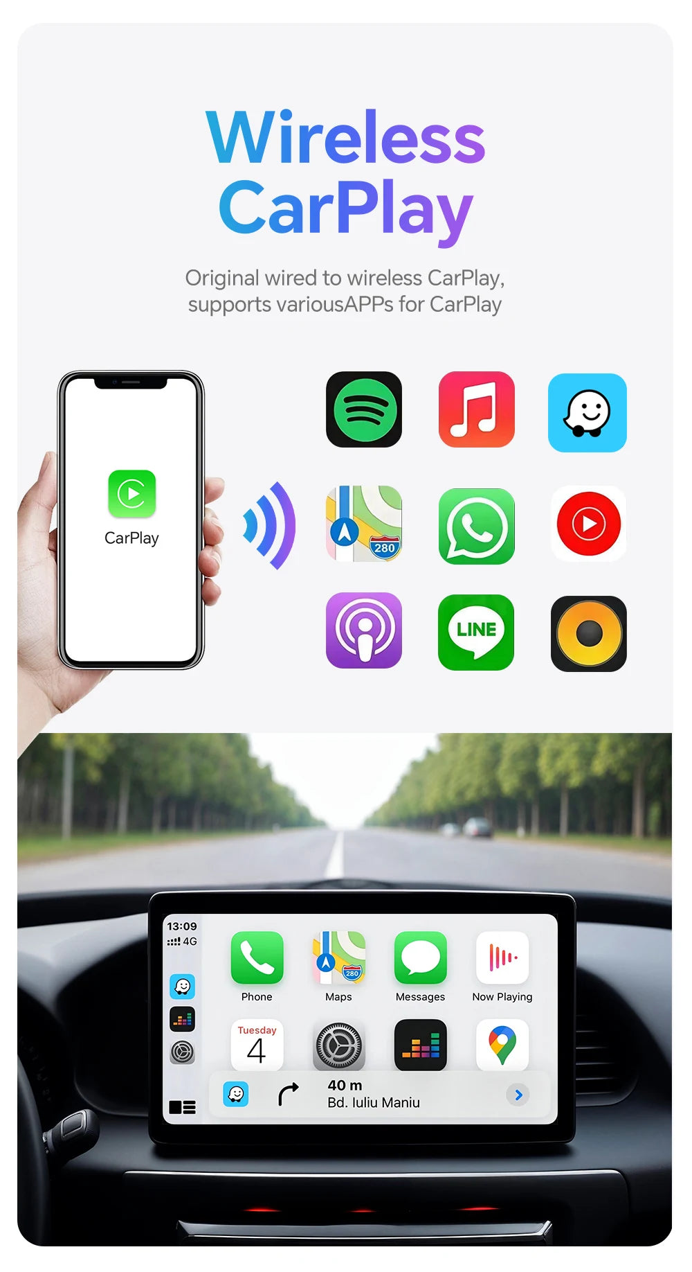 Carplay Android Auto sans fil Clé USB